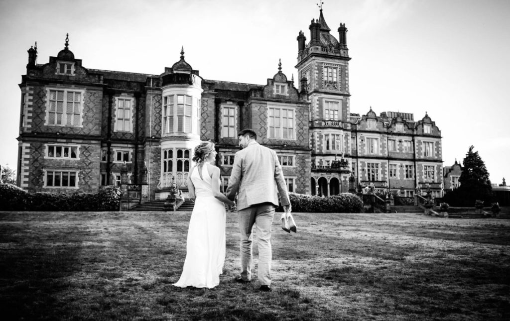 Bride and Groom outside Crewe Hall in Cheshire