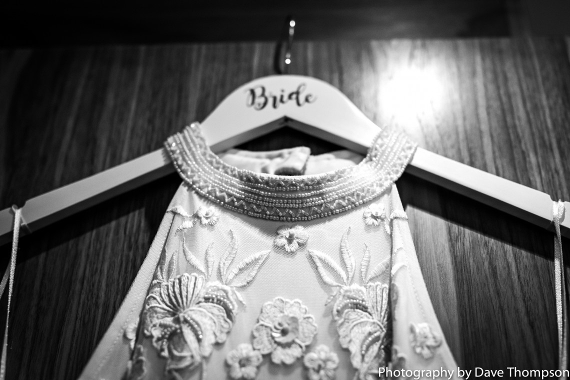 Bridal gown hung