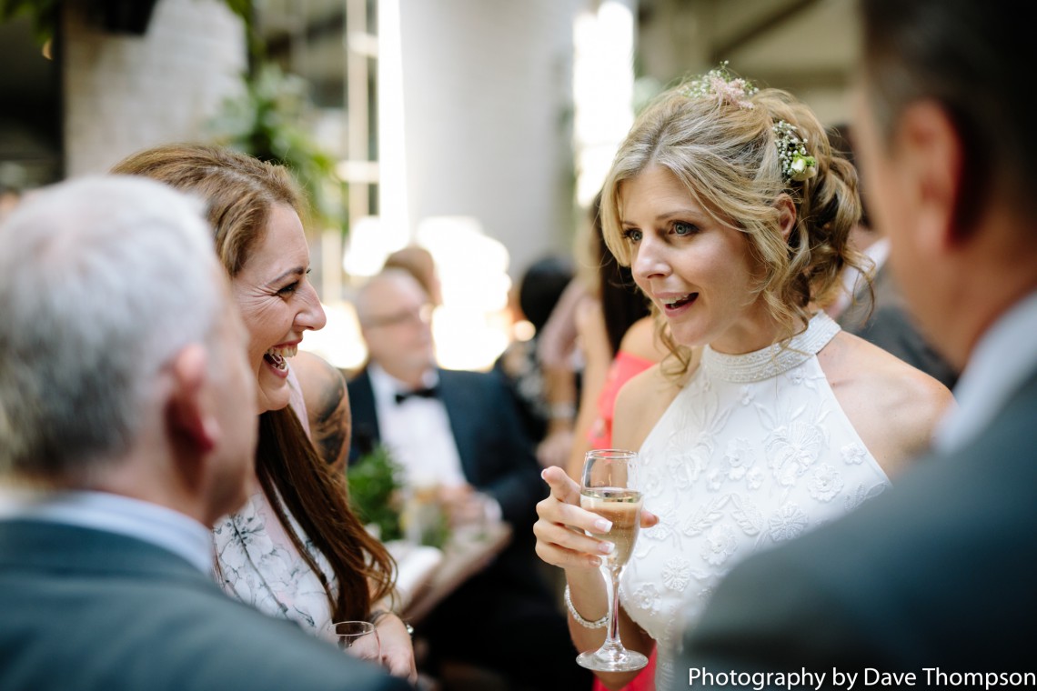 The bride talking to guests