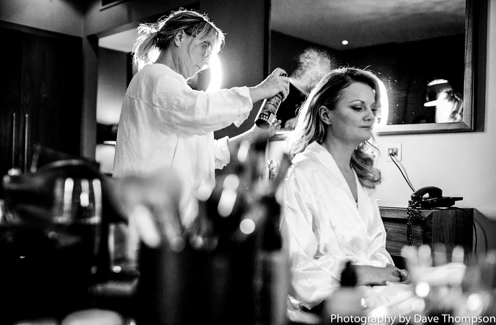 Hair dresser during Bridal prep at The Mere resort