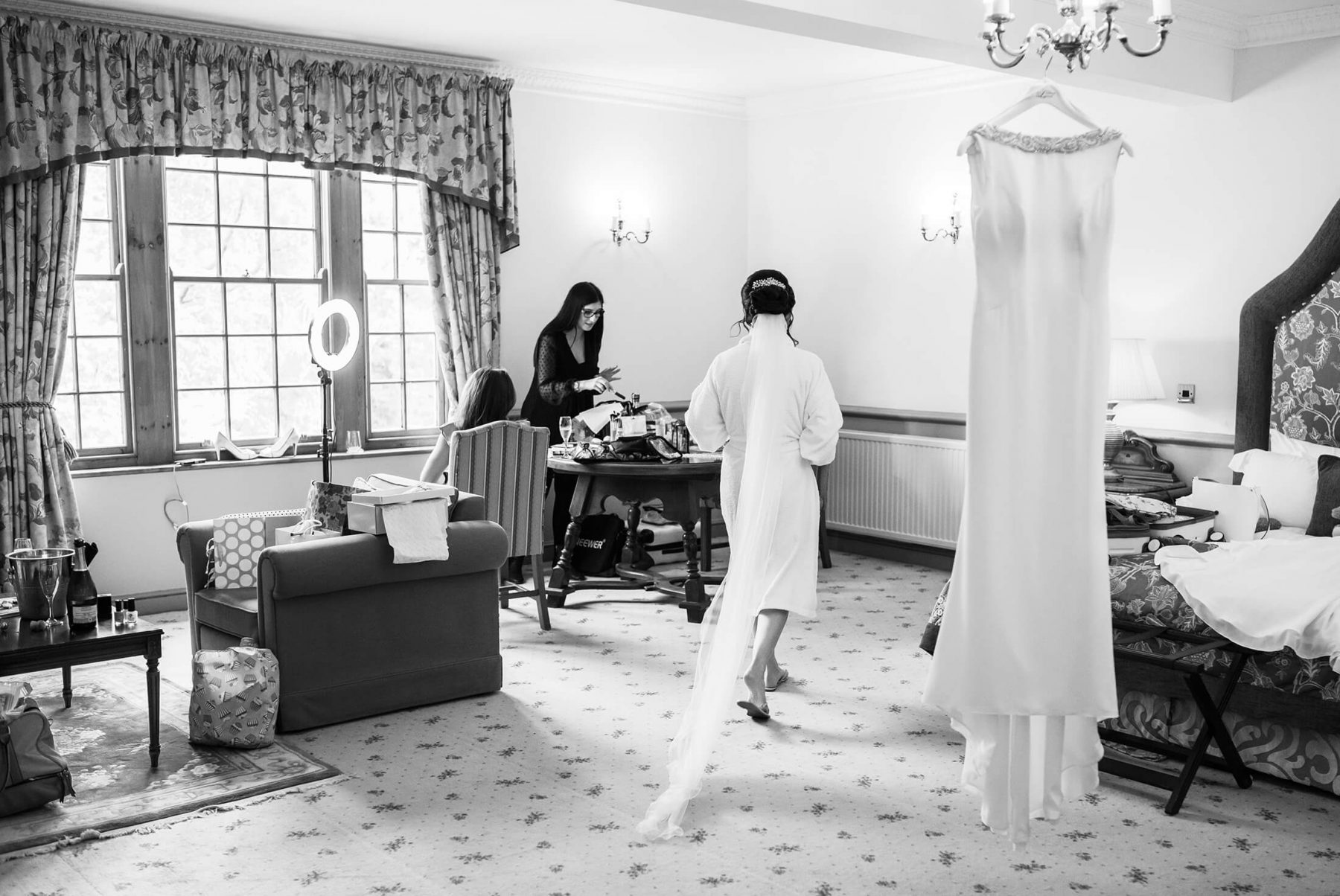 The bride and her bridal parry get ready