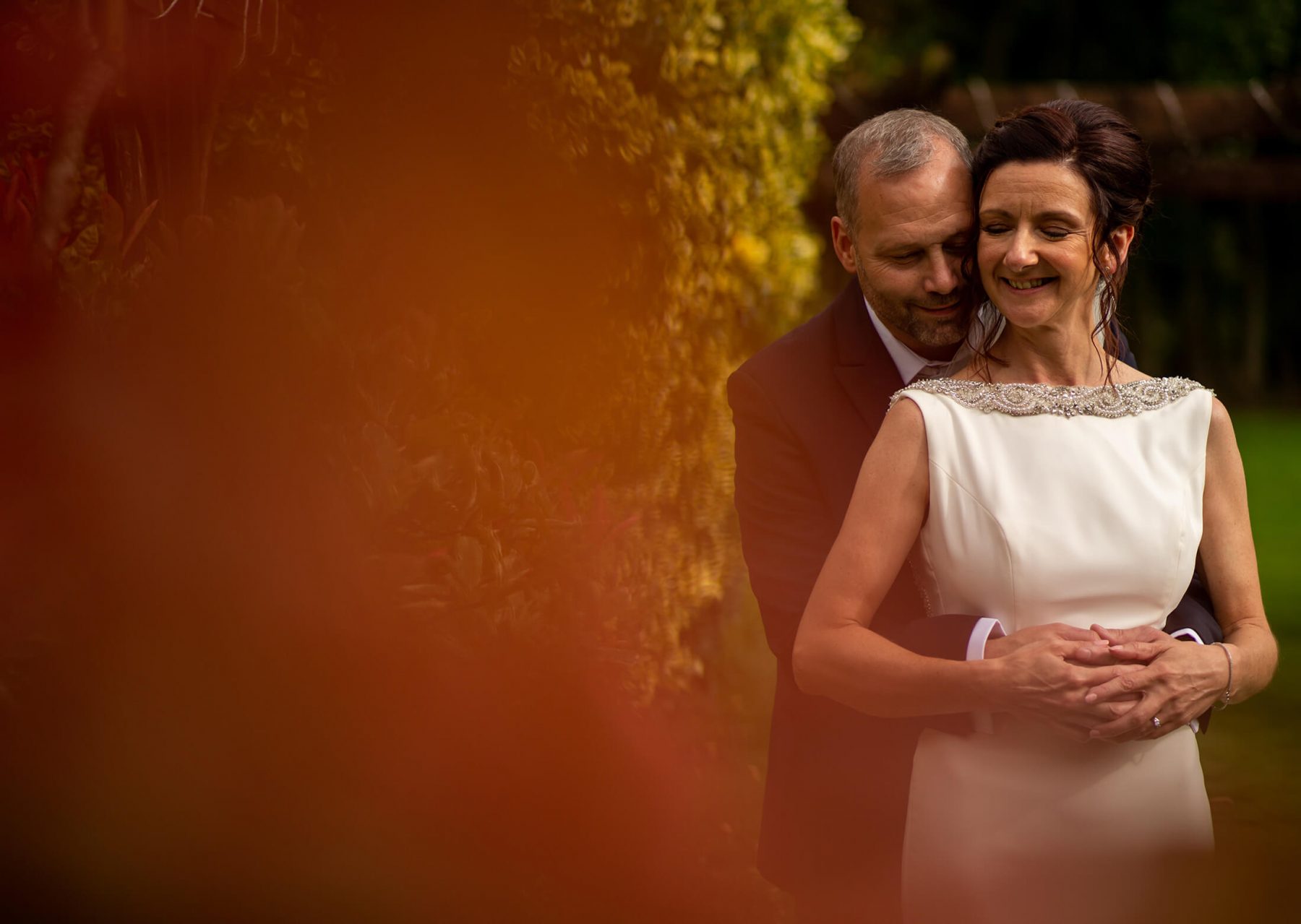 A portrait of the bride and groom after their wedding.