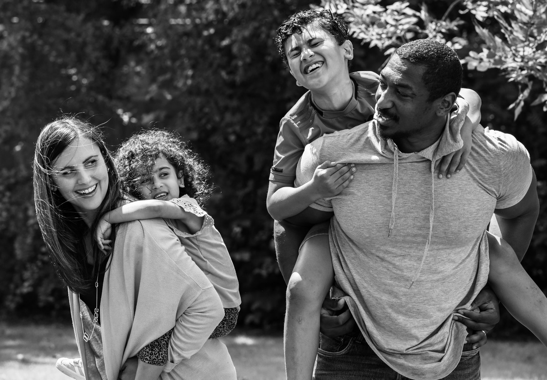 A young family in Greater Manchester have their family photograph taken.