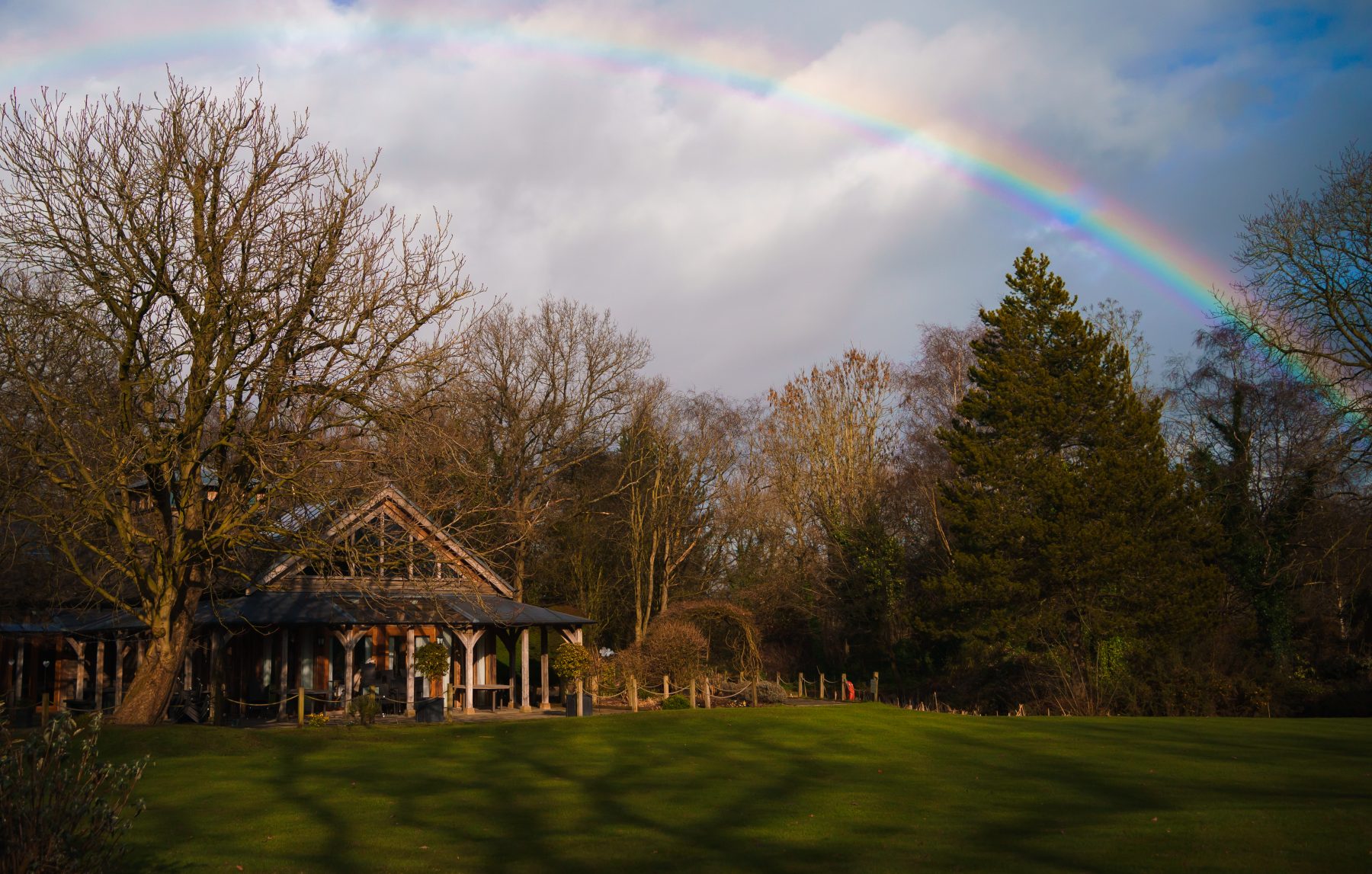 A rainbow over the The Oak Tree of Peover in Knutsford