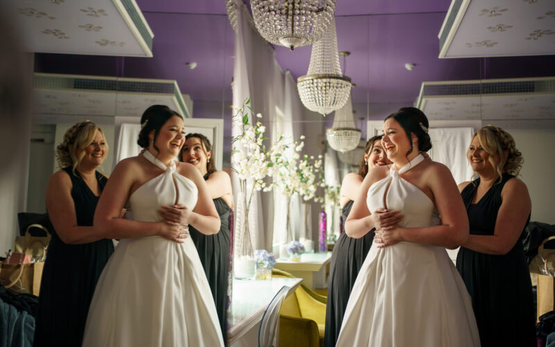 A bride gets ready for her wedding at Rowton Castle