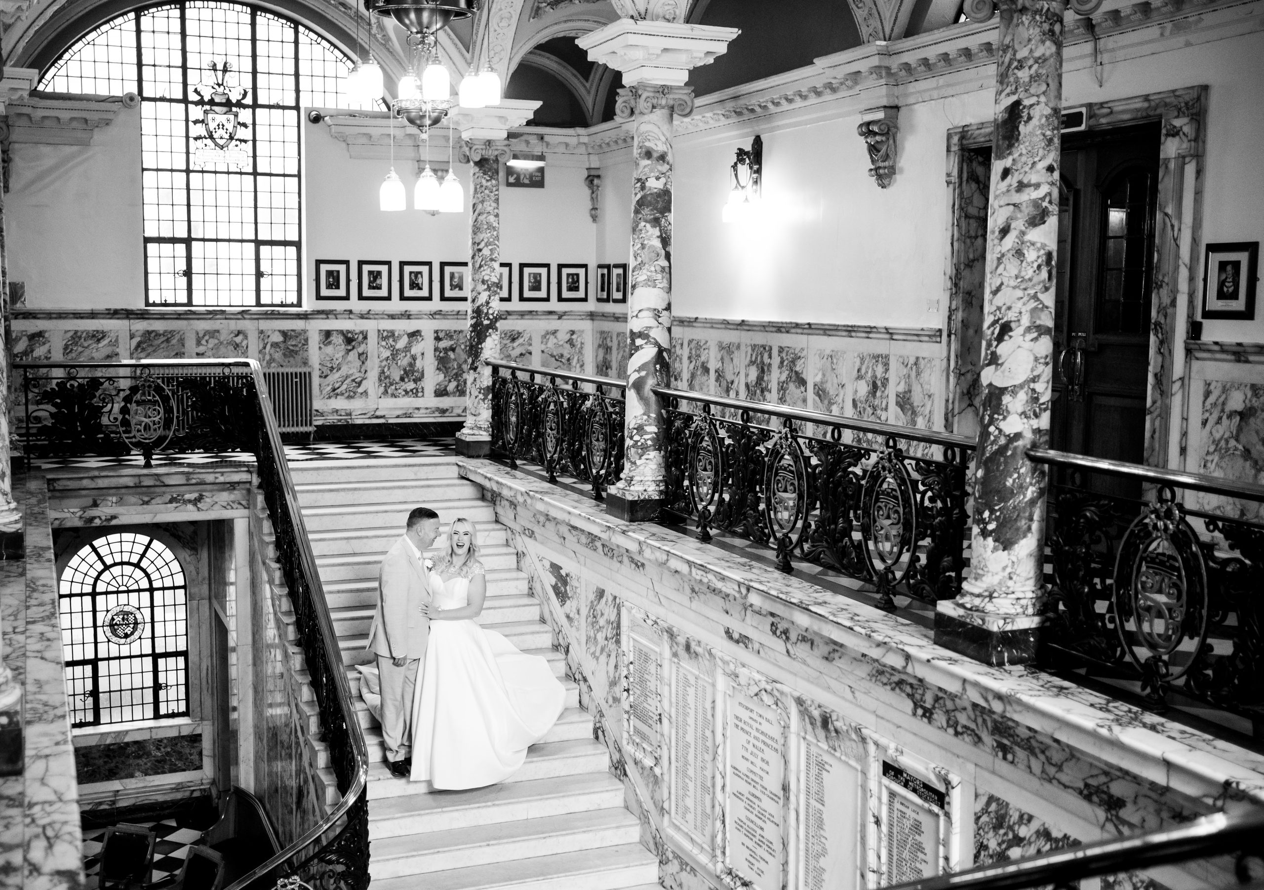 A wedding at Stockport Town Hall on the Marble staircase